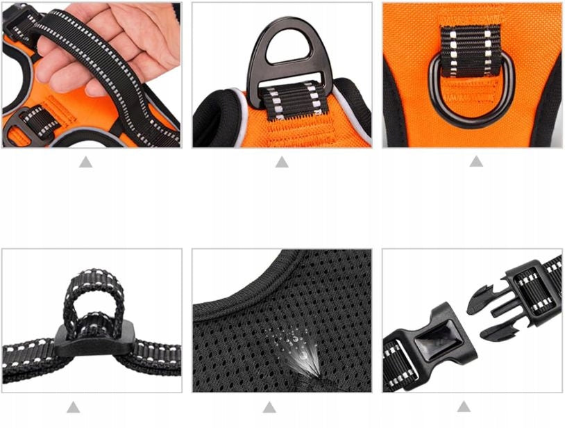 Dog Harness Pressure-Free ORANGE Guard Comfortable Reflective L + Lanyard Trade name Szelki dla Psa Regulowane Anytech Pomarańczowe S