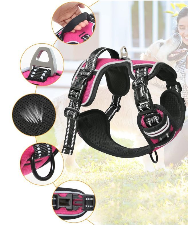 Dog Harness Pressure-Free PINK Guard Comfortable Reflective S + Lanyard Packaging status original