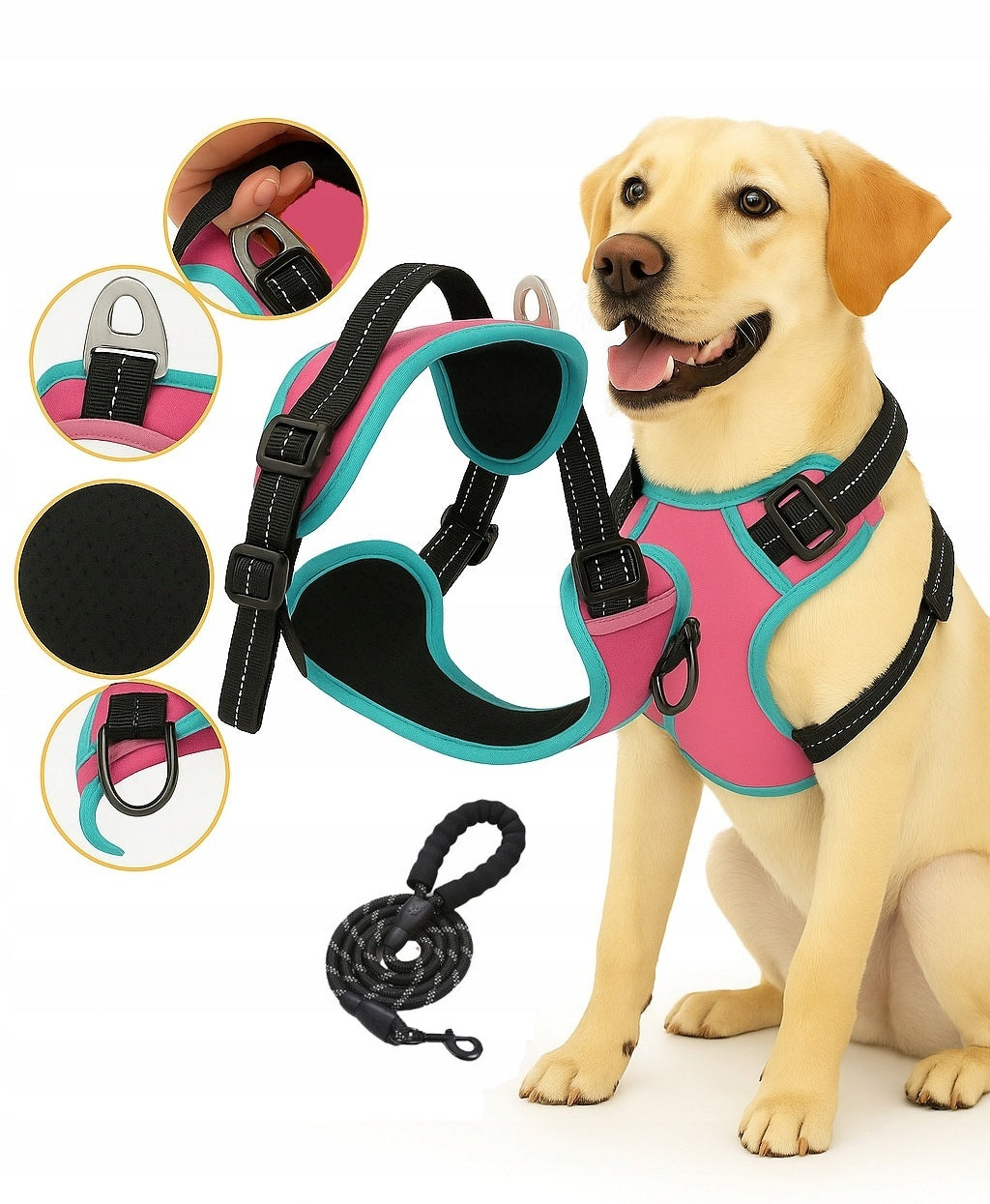 Dog Harness Pressure-Free PINK Guard Comfortable Reflective S + Lanyard
