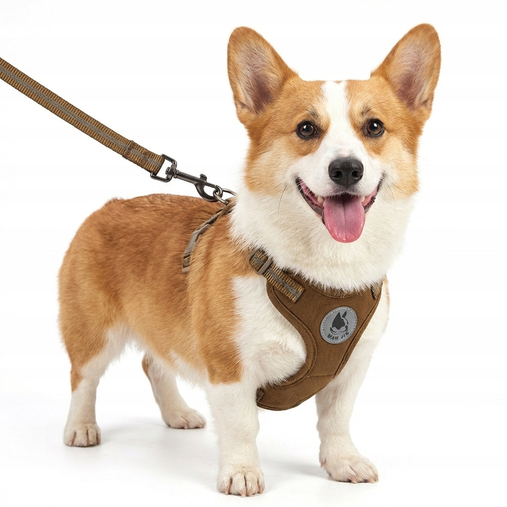 Dog Harness Pressure-Free Reflective Set with Lanyard S Brown Packaging status original