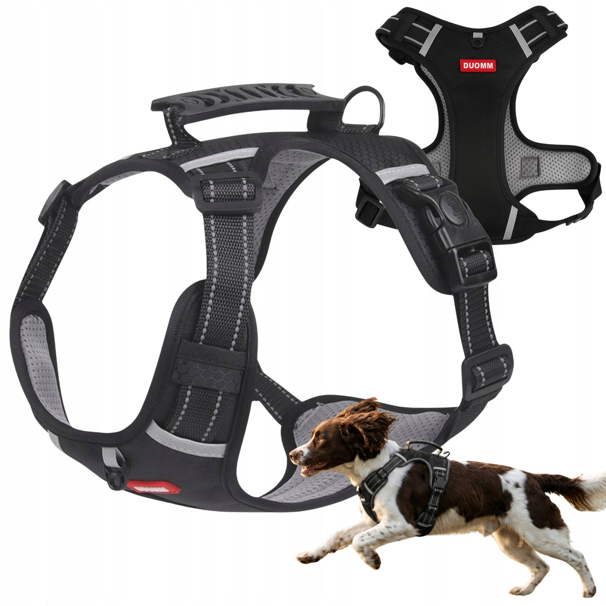 Dog Harness Pressure-Free Size M Reflective Adjustable with Handle Black