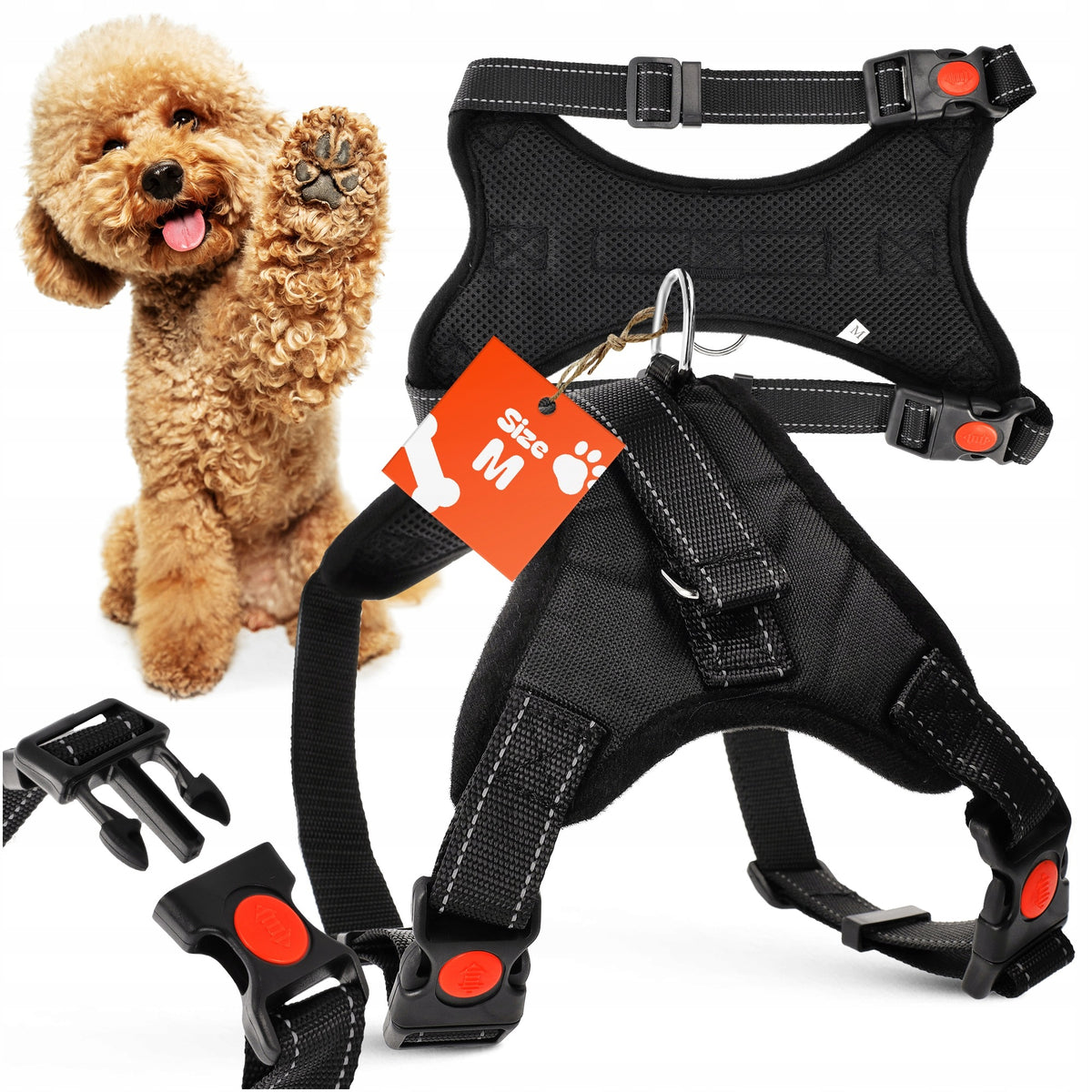 Dog Harness Pressure-Free Strong Adjustable Reflective Lightweight | For Lanyard M