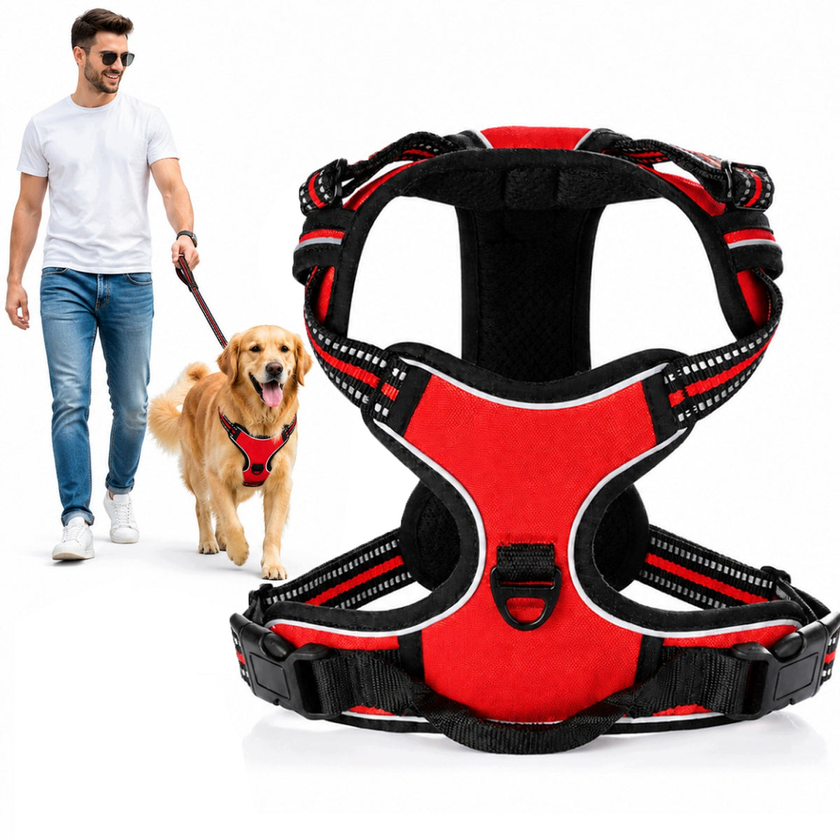 Dog Harness Red Training Easy Walk Bulldog Iabrador XL
