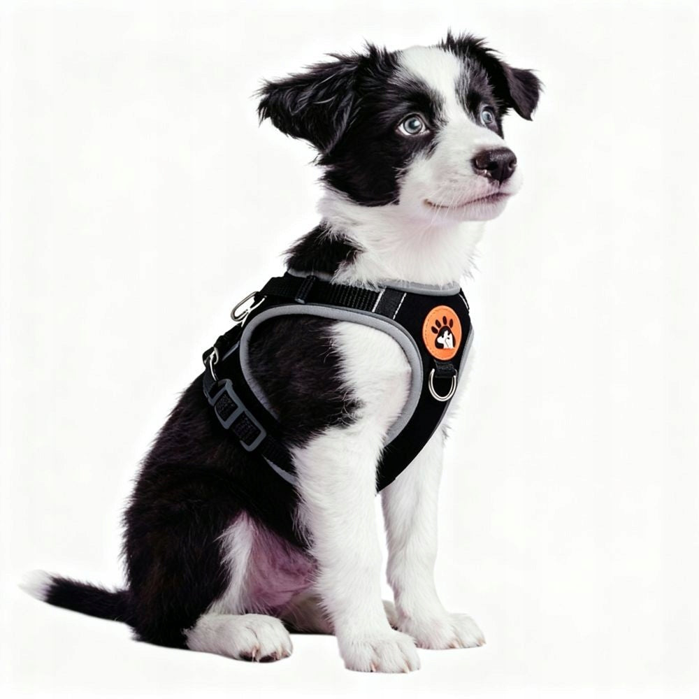 Dog Harness S black with reflective leash comfortable adjustable