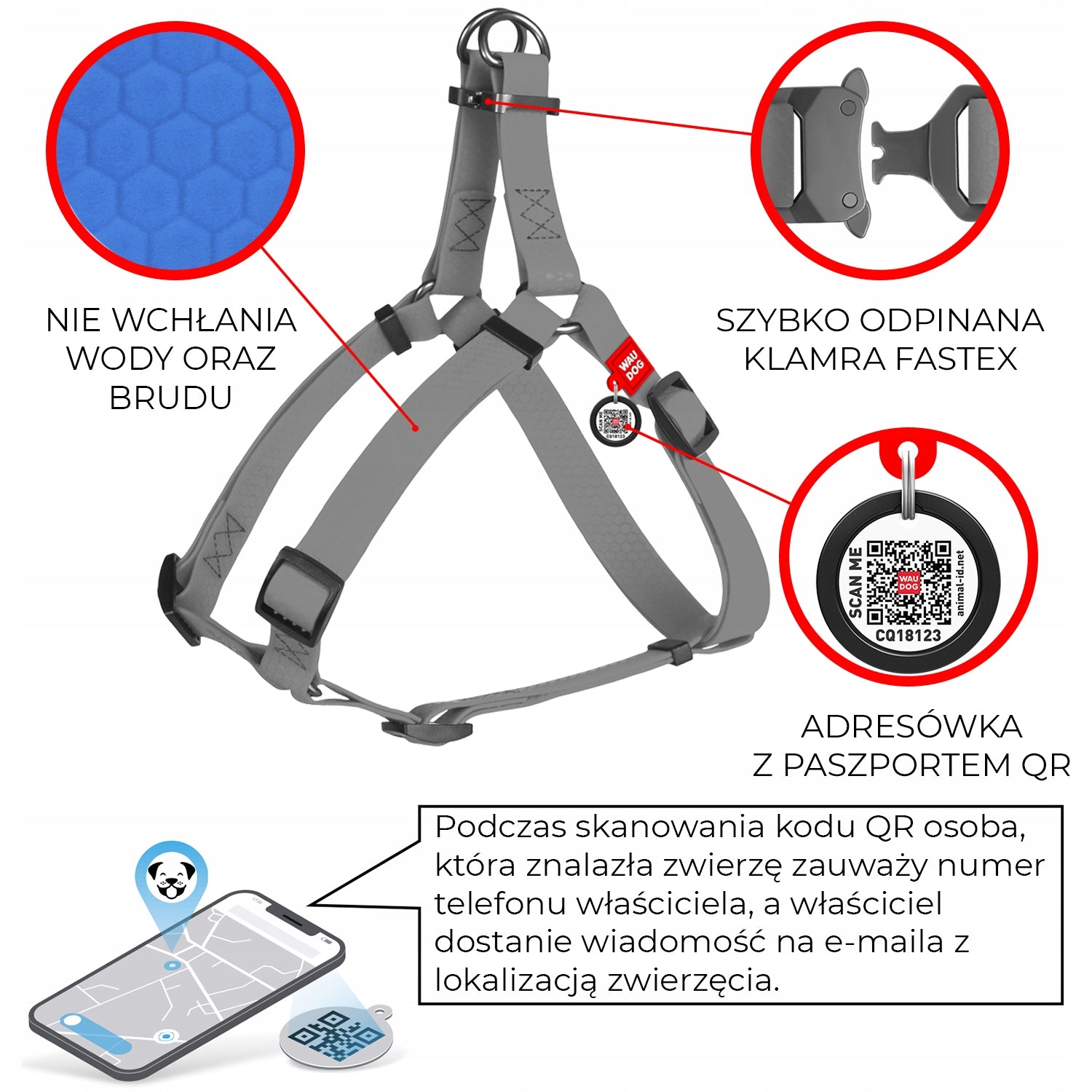 Dog Harness, Waterproof, Blue, size XS Manufacturer code harnessWDWaterproof
