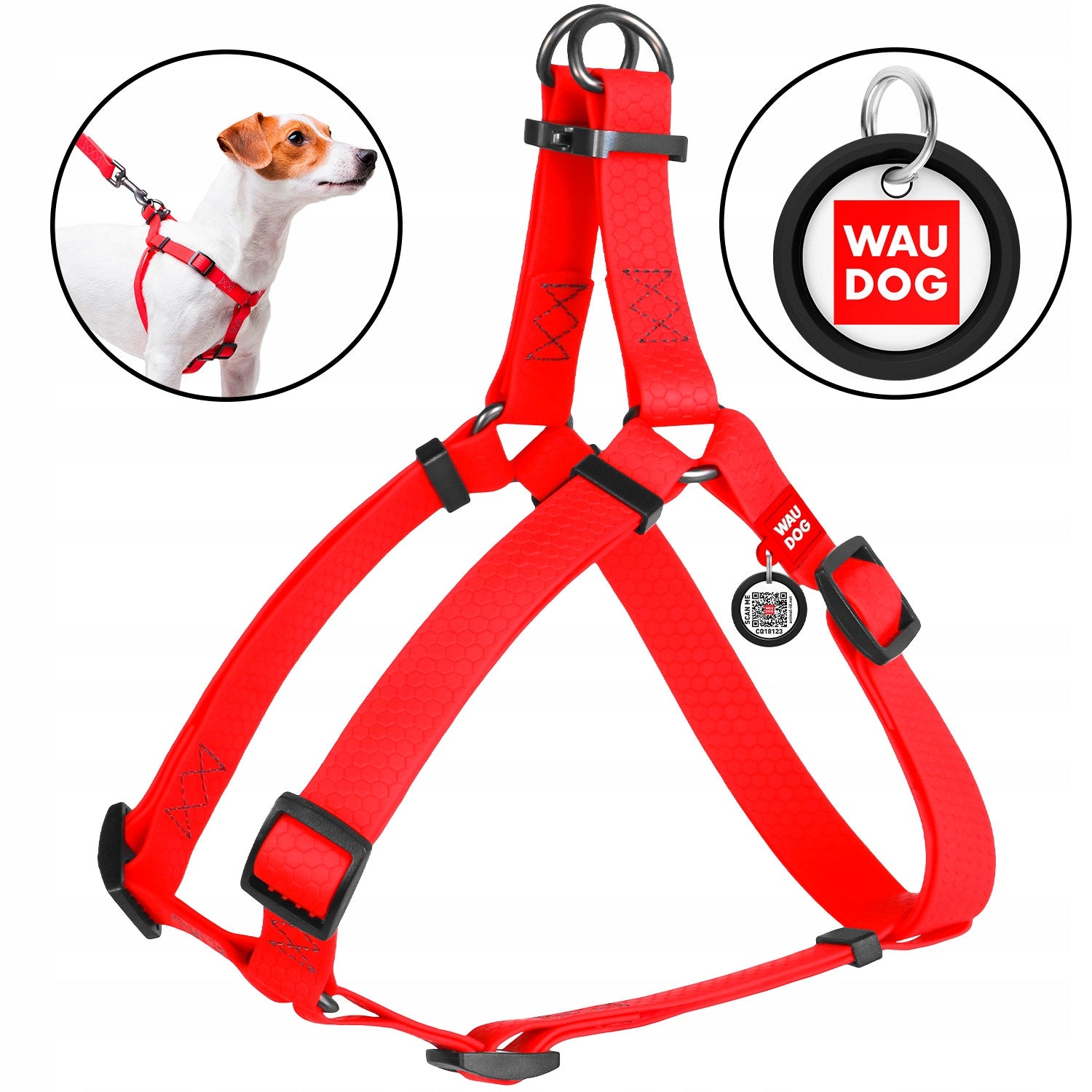 Dog Harness Waterproof + QR Address Card FREEBIE, Red, Size XS