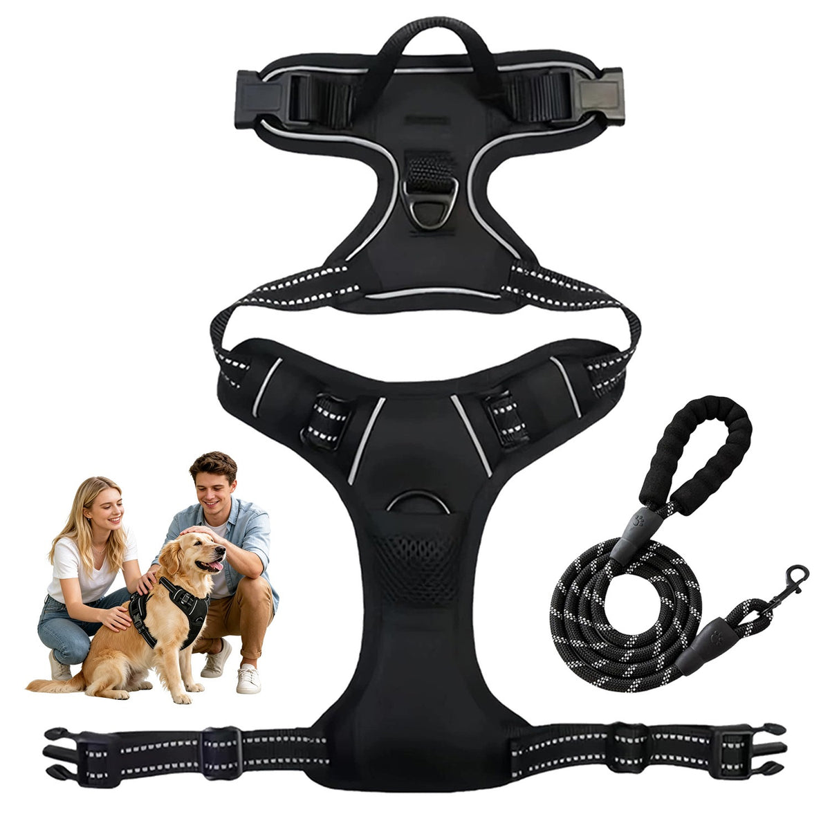 Dog Harness With Front Buckle With Rear Handle And Adjustment For Training