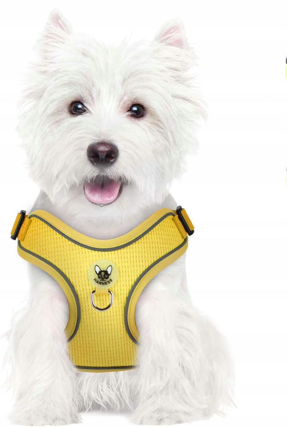 Dog Harness with Lanyard Reflective Adjustable Soft M Yellow
