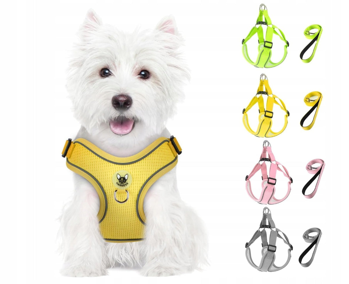 Dog Harness with Reflective Walking Leash Adjustable Soft L Yellow