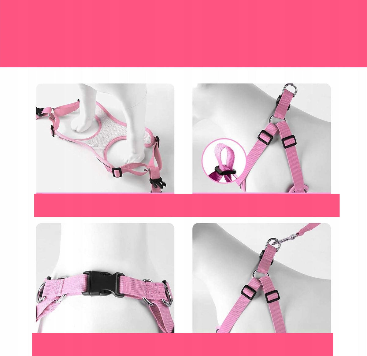 Dog Harness with Reflective Walking Leash Adjustable Soft S Pink Brand CE