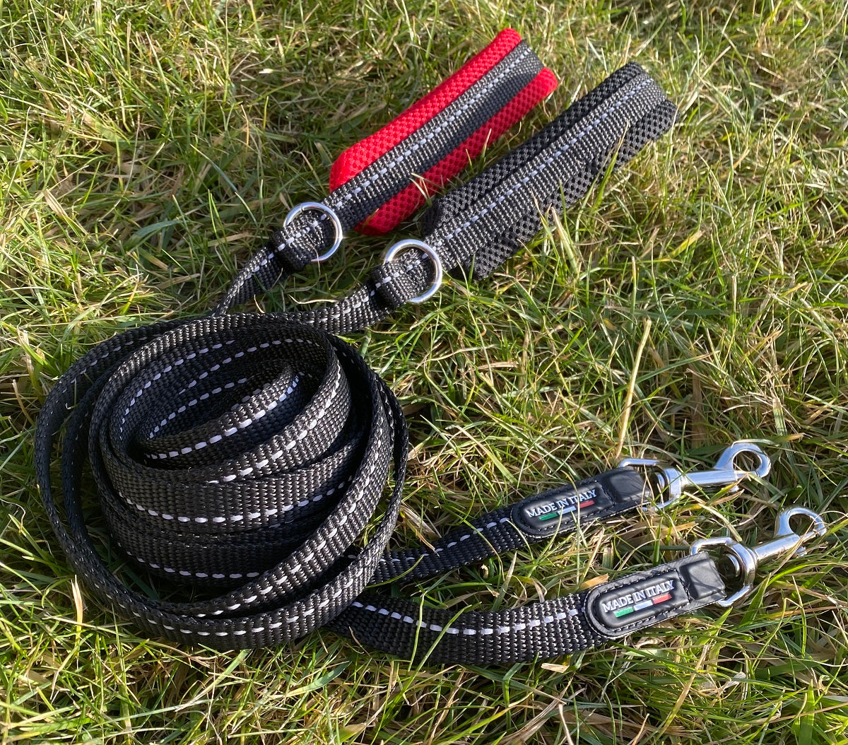 Dog LANYARD TRE PONTI Mesh Black SOFT handle 180cm LONG Maximum leash length 1.8 m
