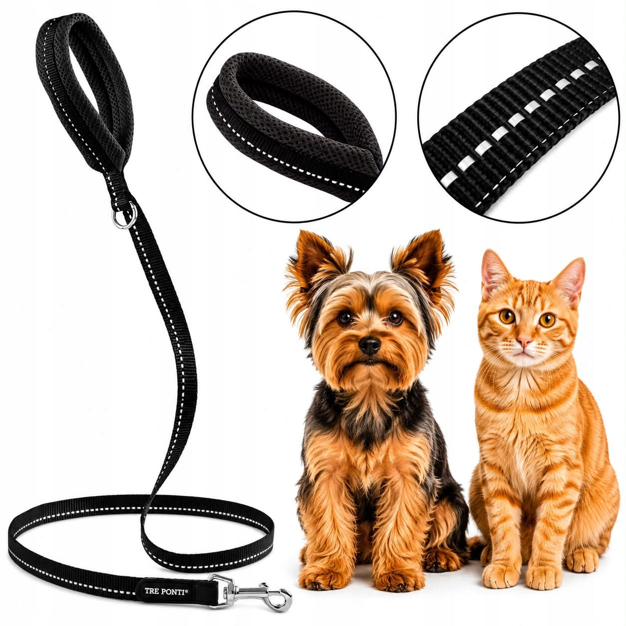 Dog LANYARD TRE PONTI Mesh Black SOFT handle 180cm LONG