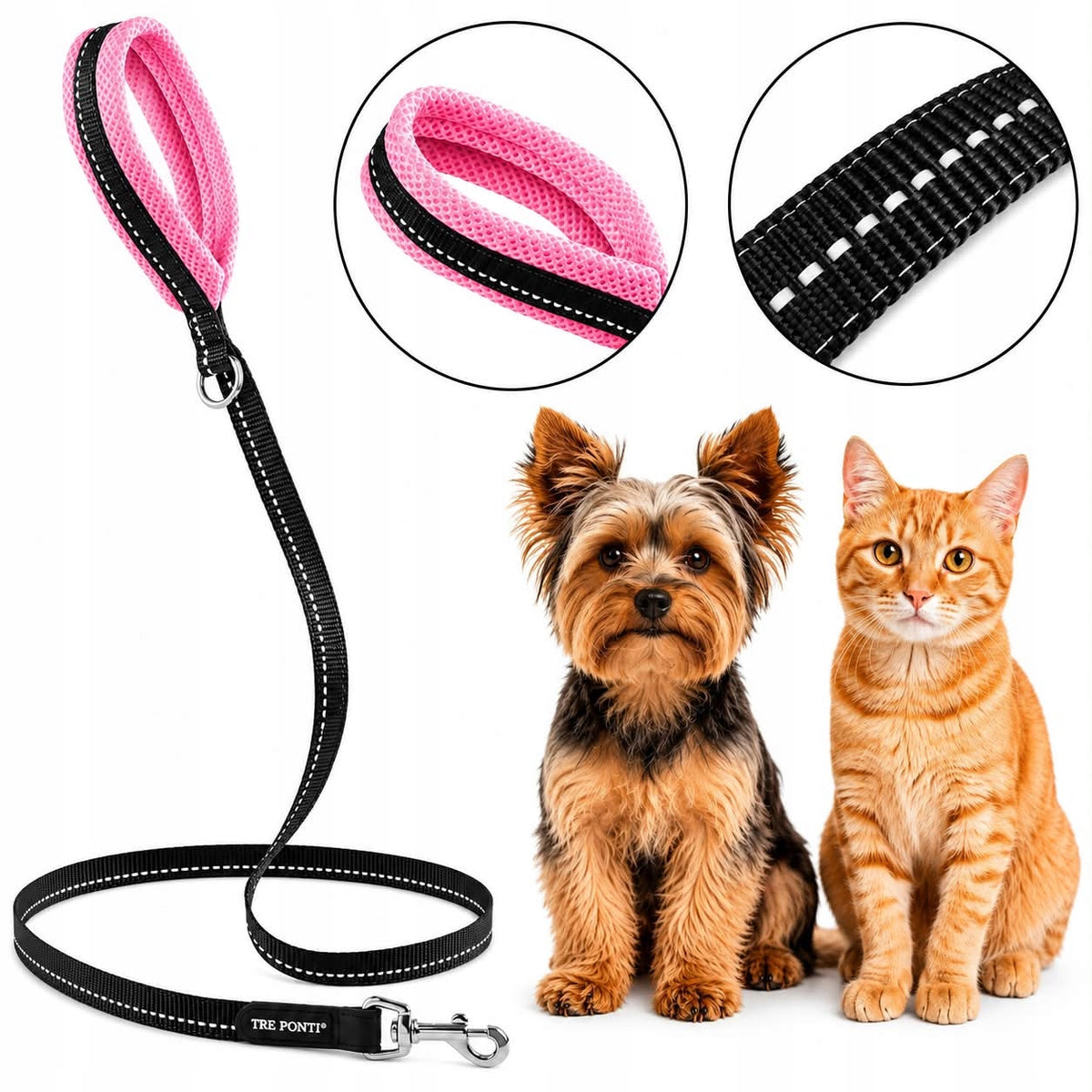 Dog LANYARD TRE PONTI Mesh Pink SOFT handle 180cm LONG
