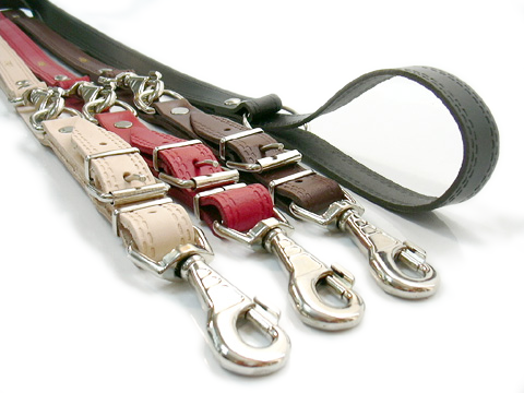 Dog LEATHER leash ADJUSTABLE 25mm/200cm clip-on Dino