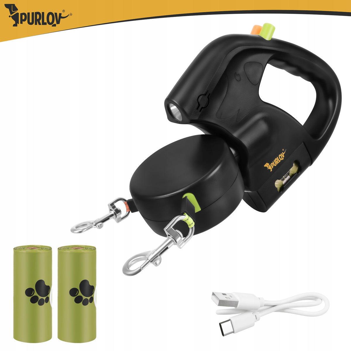 Dog Lanyard Double Automatic 3m Flashlight Tape for Two Dogs 360 Packaging status original