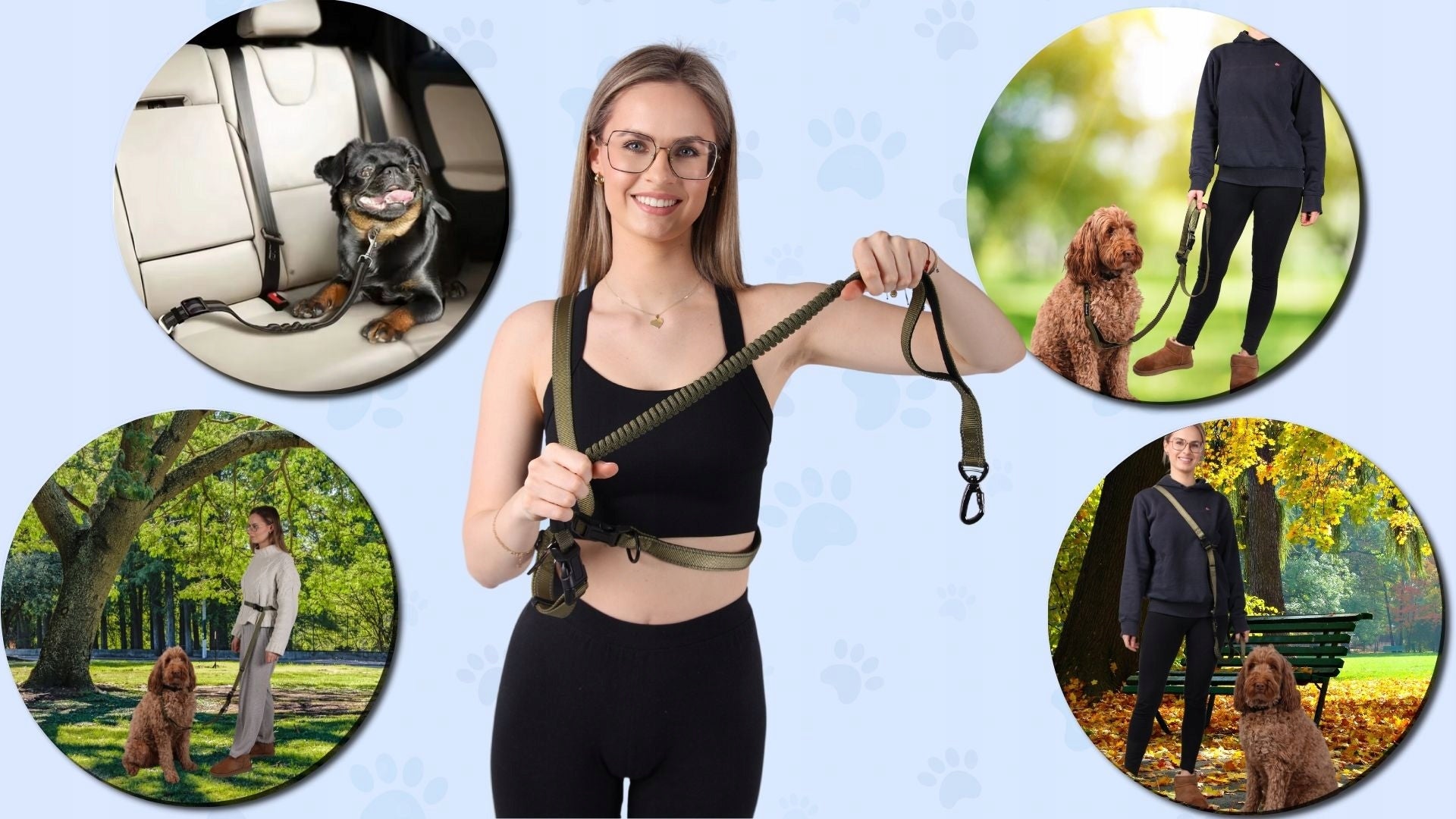 Dog Lanyard for Running with Shock Absorber Retractable Training Adjustable Color green