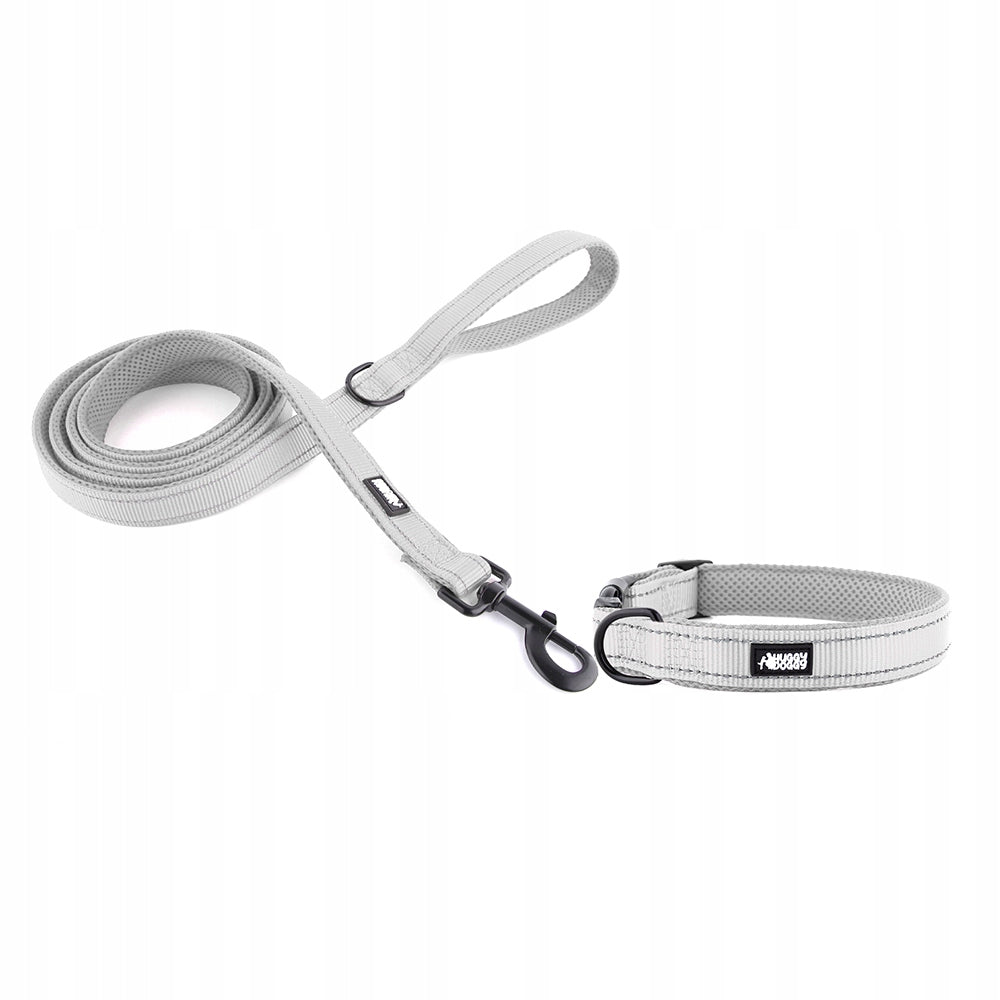 Dog Leash and Collar Grey Walking Set for Medium Dog Set M