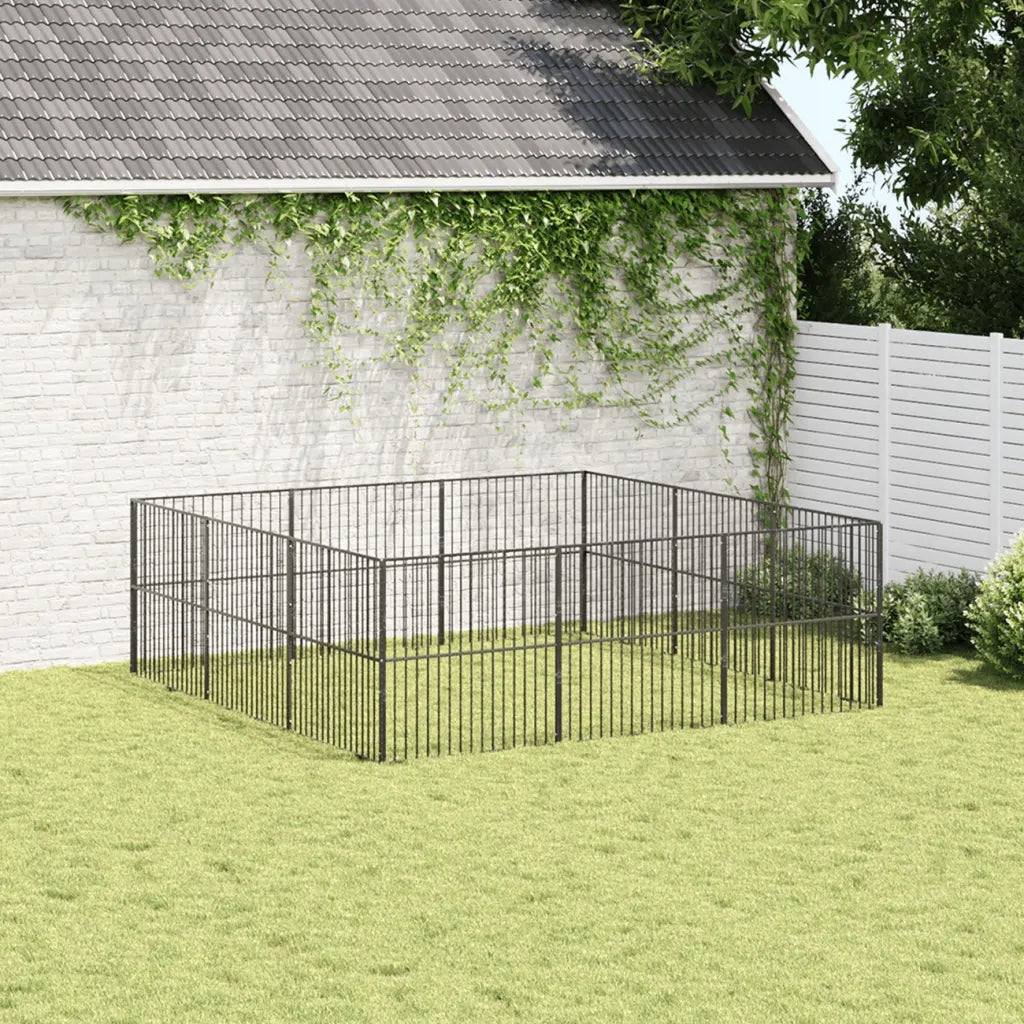 Dog Playpen, 12 Panels, Black, Galvanized Steel Brand VidaXL