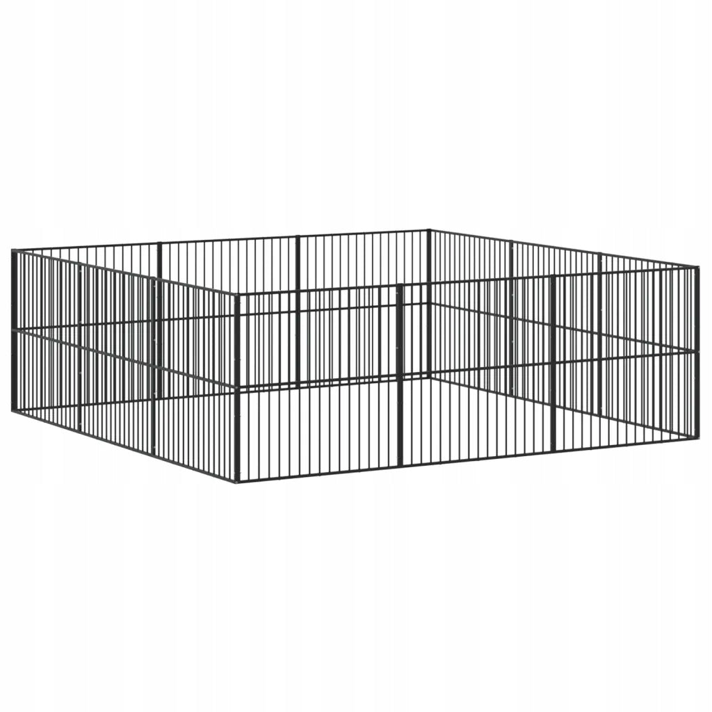 Dog Playpen, 12 Panels, Black, Galvanized Steel Length 1 cm
