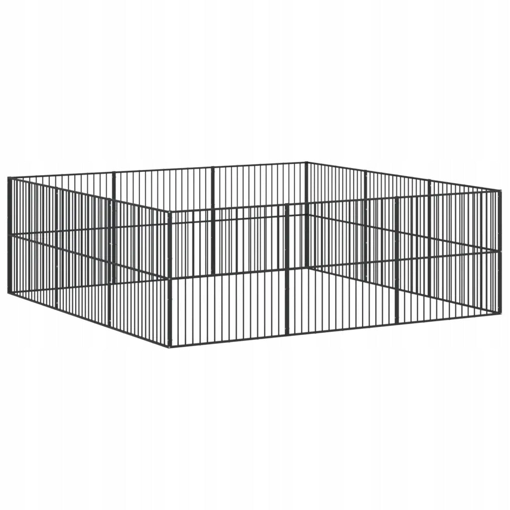 Dog Playpen, 12 Panels, Black, Galvanized Steel