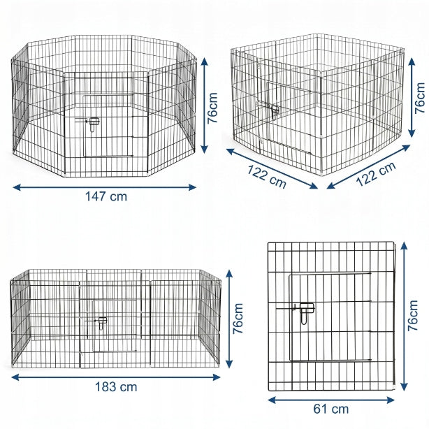 Dog Playpen Metal Folding 8 Panels 76x61 with Threshold M Light Happet Packaging status original
