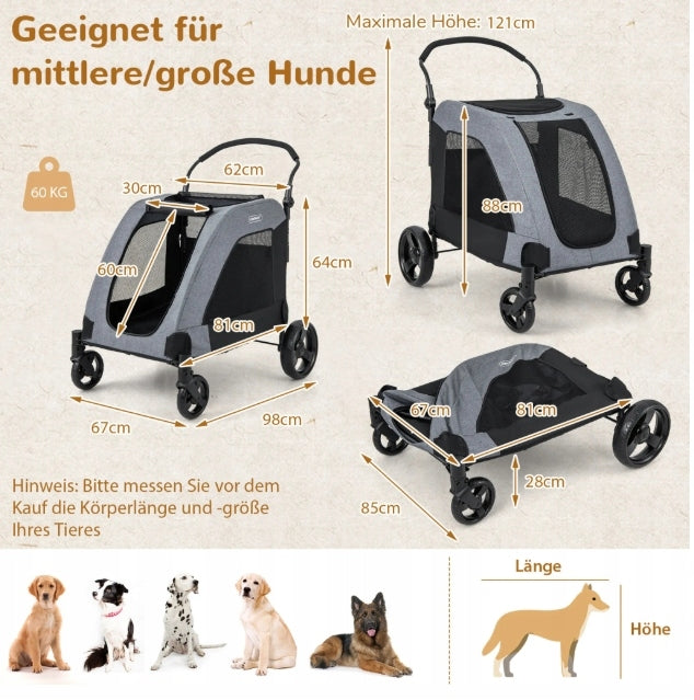 Dog Stroller Costway Grey Oxford Fabric L/XL Main material fabric