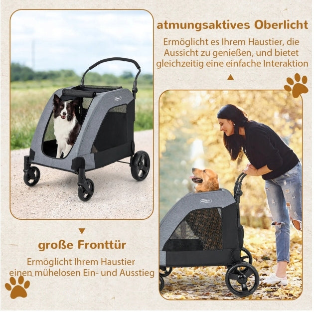 Dog Stroller Costway Grey Oxford Fabric L/XL Size L/XL