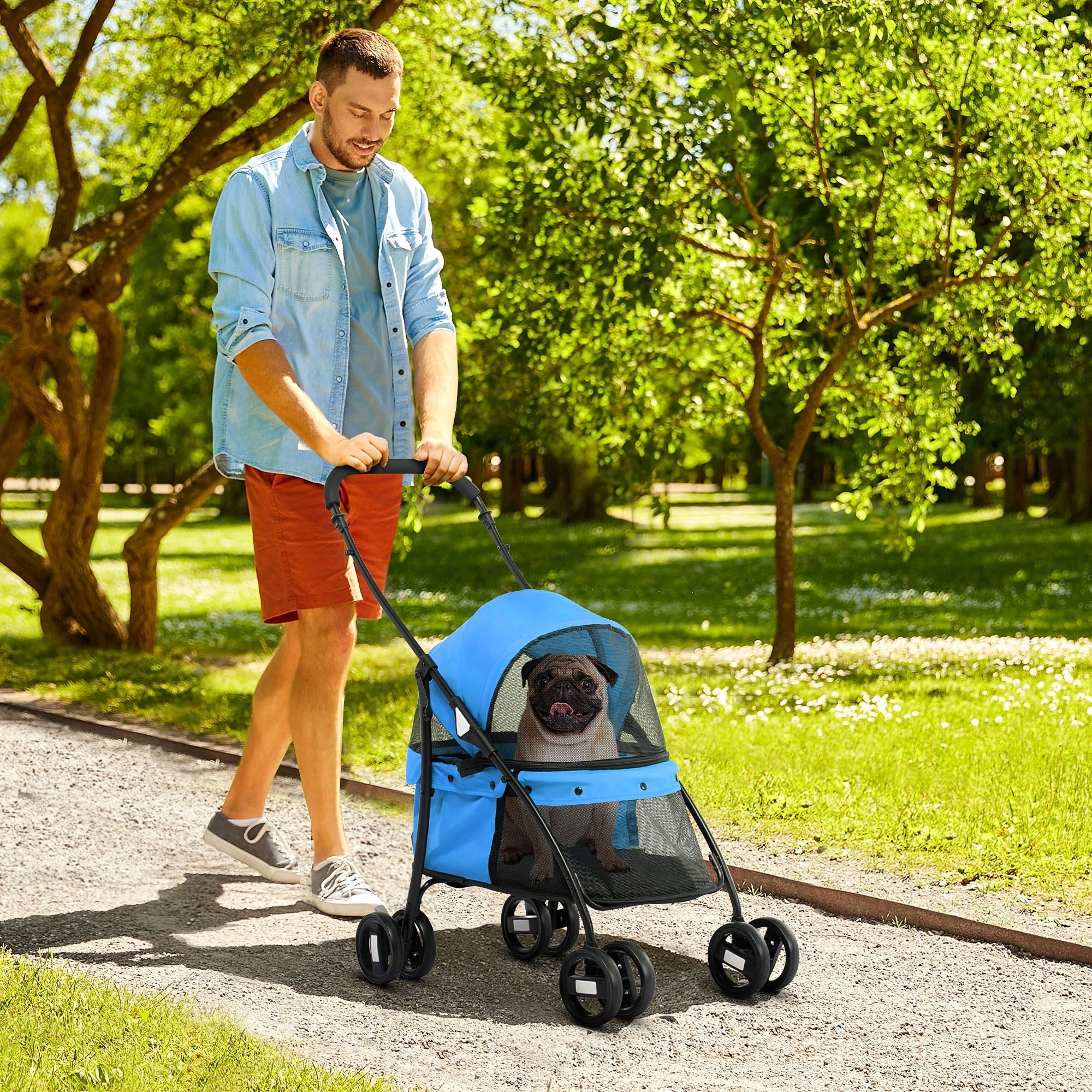 Dog Stroller Folding, Mesh Window, 2 Safety Links Brand PawHut