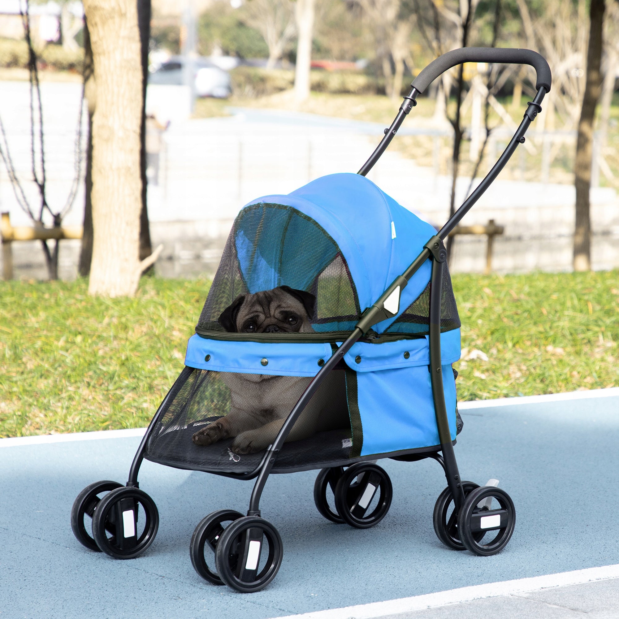 Dog Stroller Folding, Mesh Window, 2 Safety Links Size S/M