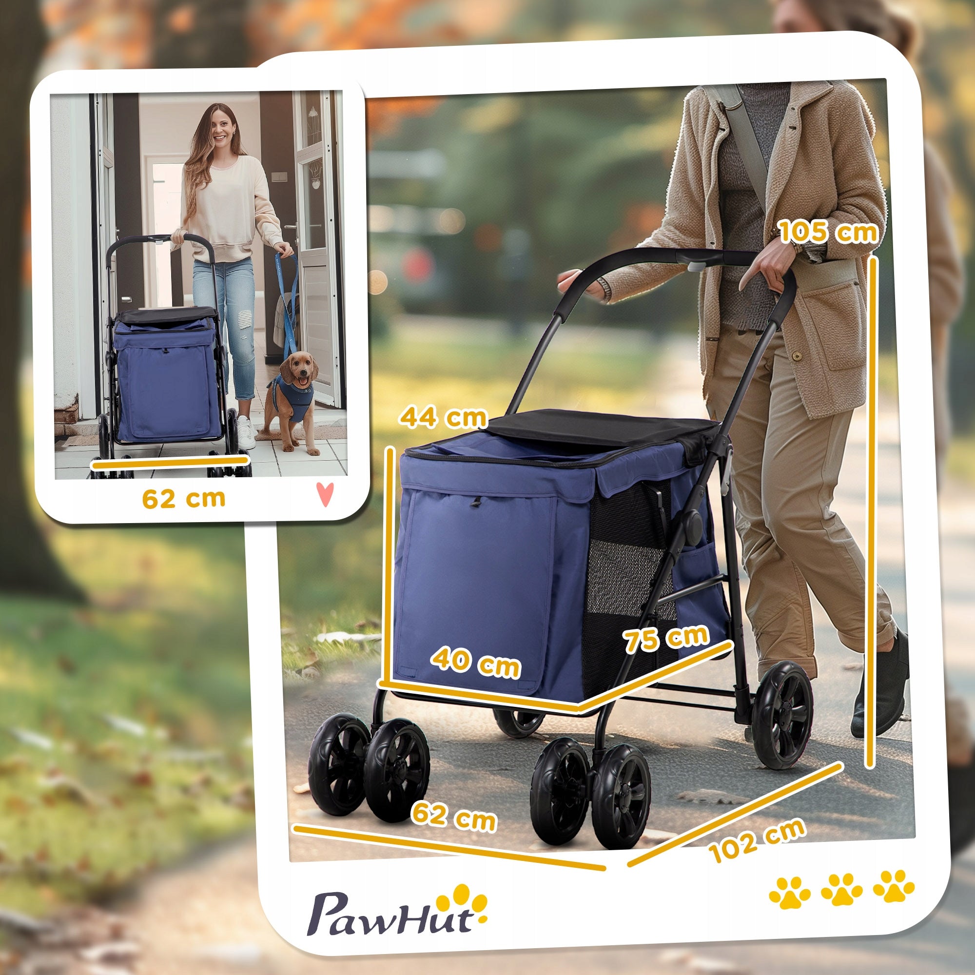 Dog Stroller, Folding, with Pillow, for Cats Color blue