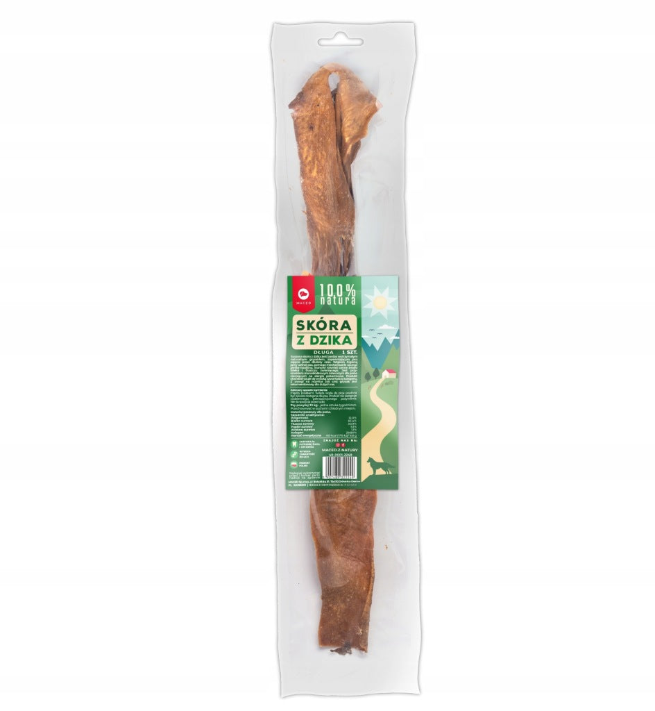 Dog Teether Boar Skin Long Maced 100% Natural Treat 1pcs