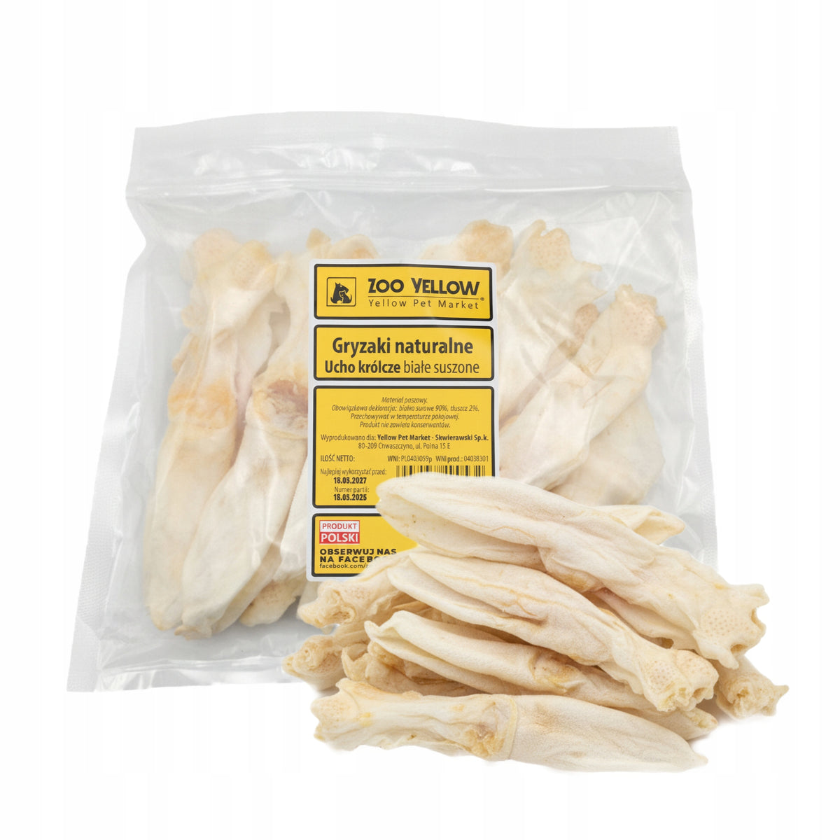 Dog Teether Treat Natural Healthy Rabbit Ears White 100g ZooYellow