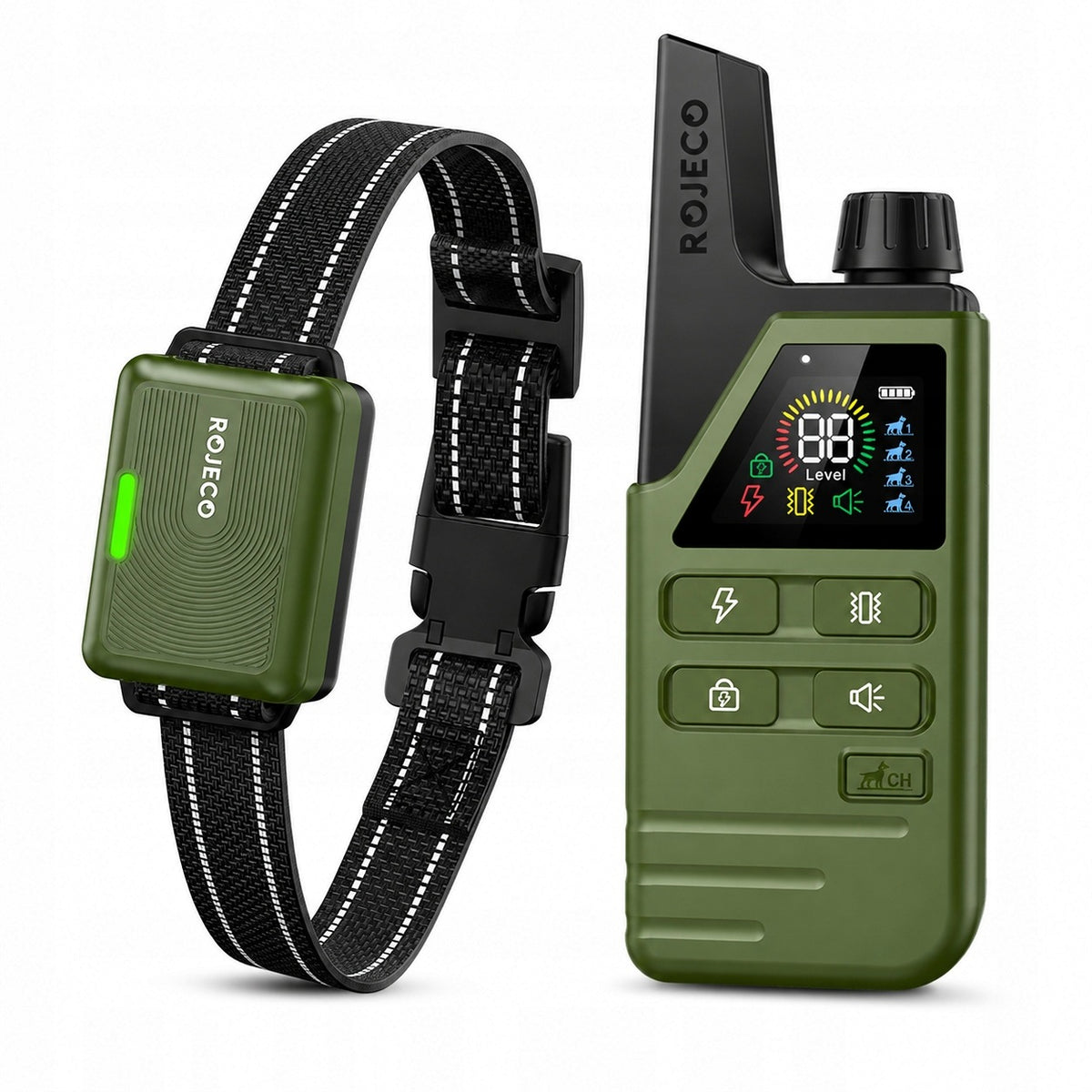 Dog Training Collar IPX7 Waterproof Rojeco DOG800 Green