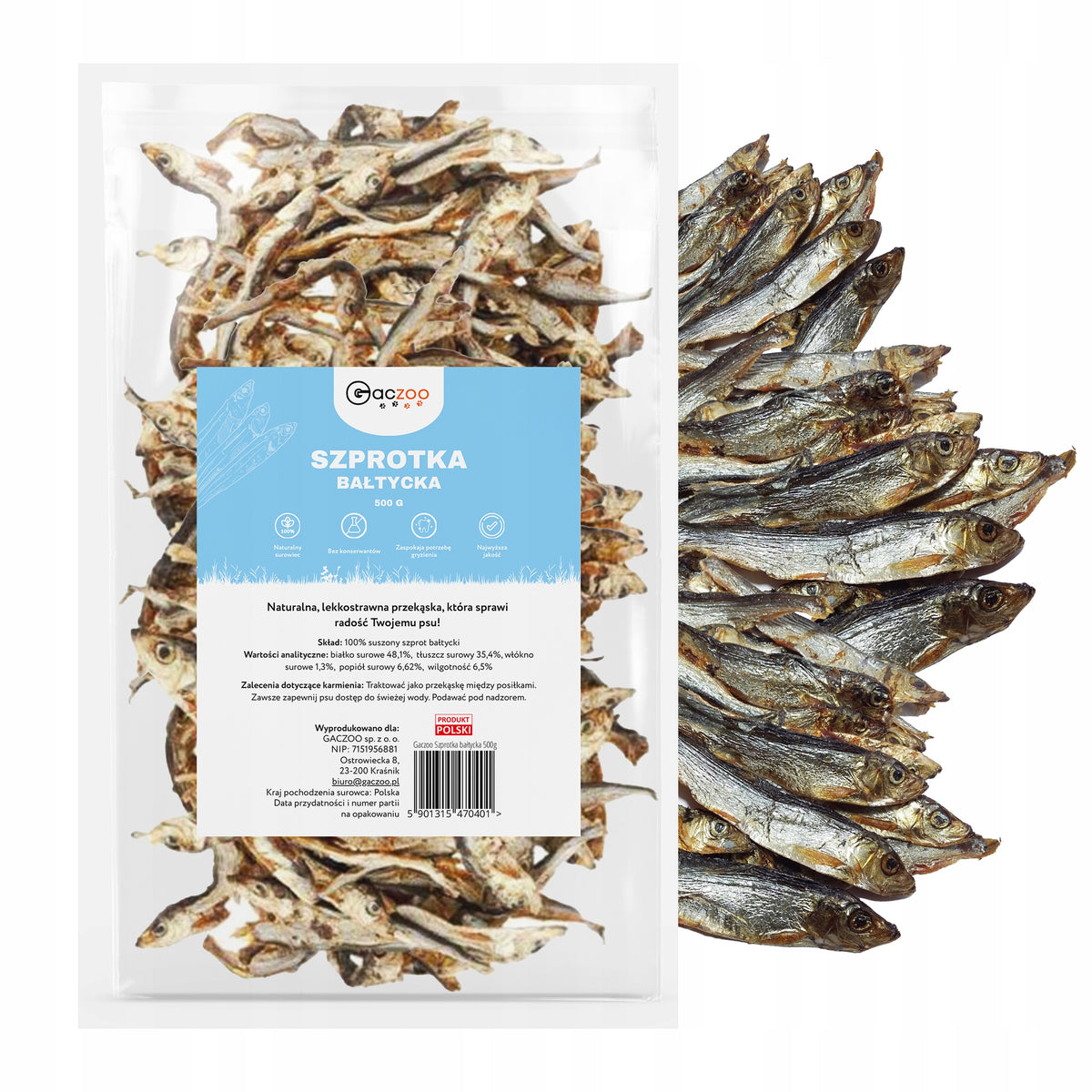 Dog Treat Baltic Sprats 500g GACZOO 100% natural teether