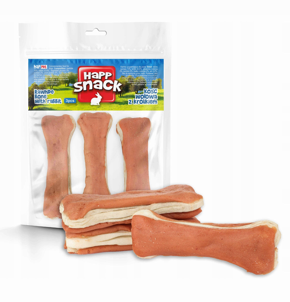 Dog Treat Beef Bone with Rabbit 3pcs Teether Flavor (GP74)