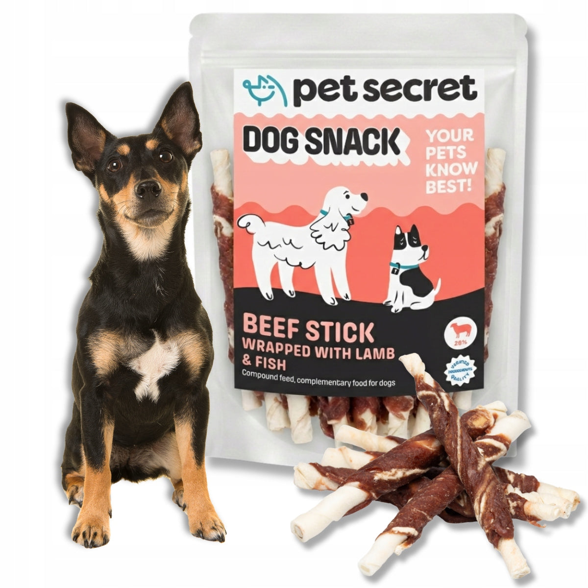 Dog Treat Beef Sticks with Lamb and Fish 500g Pet Secret Teether