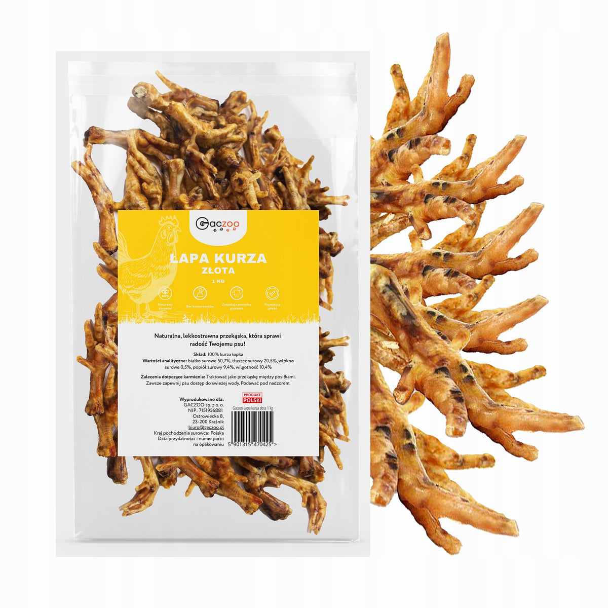 Dog Treat Chicken Paws 1 kg GACZOO 100% natural teether