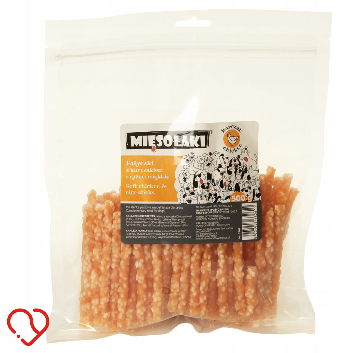Dog Treat Chicken Sticks with Rice 500g
