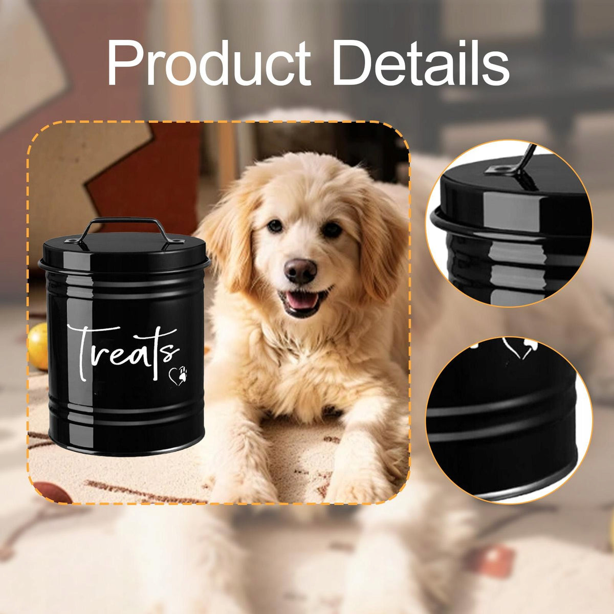 Dog Treat Container Pet Food Storage Organizer Airtight Galvanized black Packaging status original