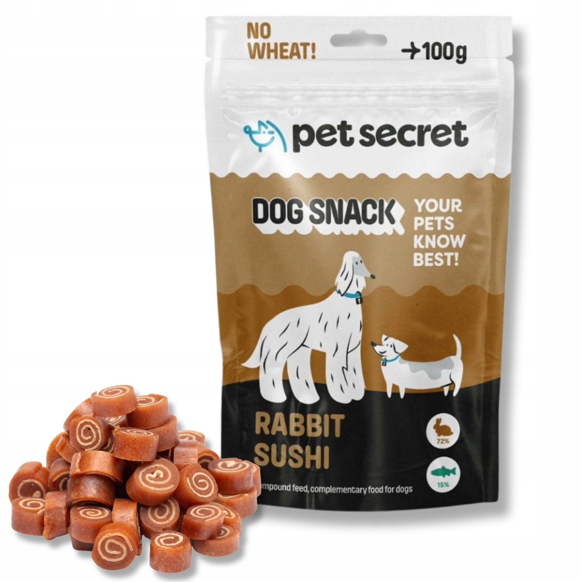 Dog Treat Rabbit Sushi 100g Pet Secret Mini Rolls Trainers Packaging status original