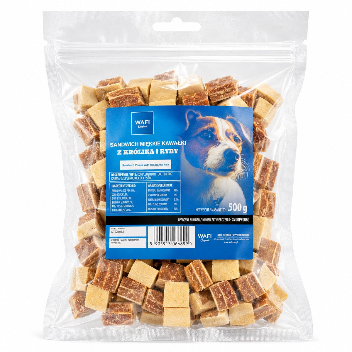 Dog Treat Rabbit with Fish Soft Cookies 95% Meat Wafi 500 g Volume 500 ml