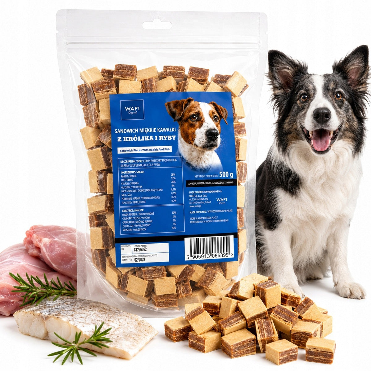 Dog Treat Rabbit with Fish Soft Cookies 95% Meat Wafi 500 g