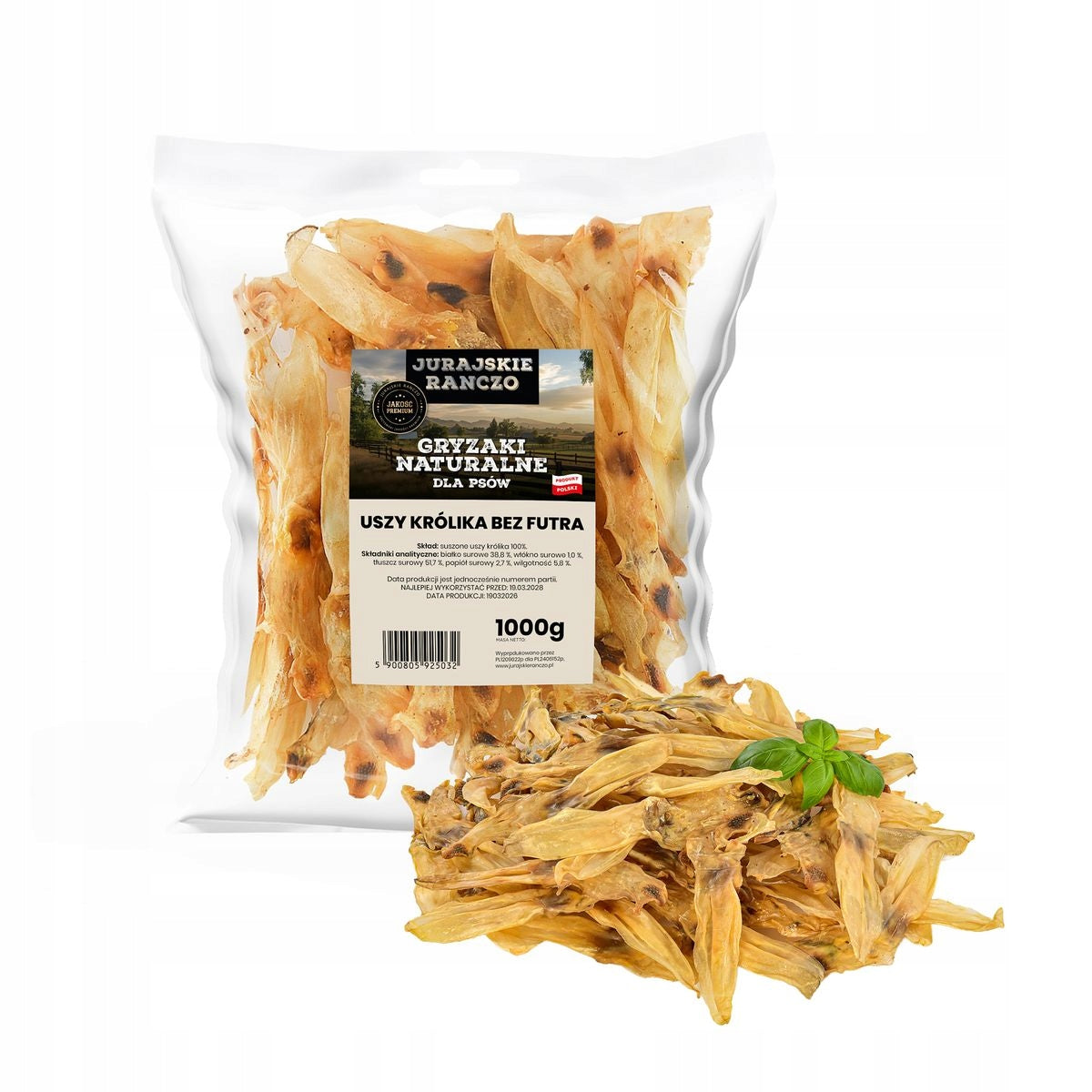 Dog Treats Rabbit Ear JURASSIC RANCH Dried Teether MONO 1000 g