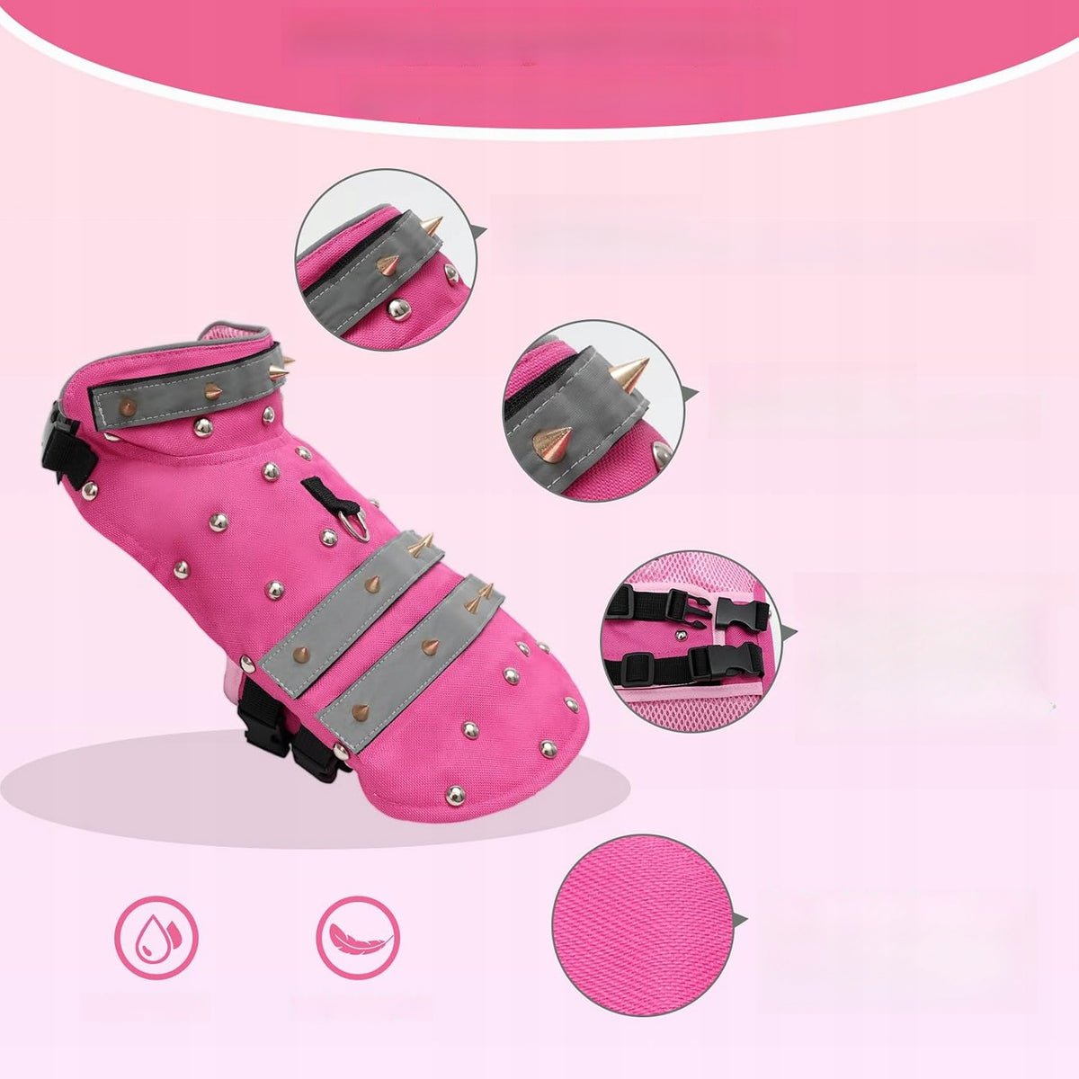 Dog Vest M With Spikes Reflective Harness Pink Buckle Manufacturer code 7139