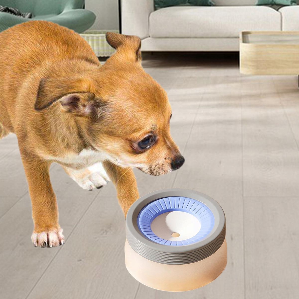 Dog Water Bowl Silicone Anti Overflow with Floating Disk Non 600ml blue
