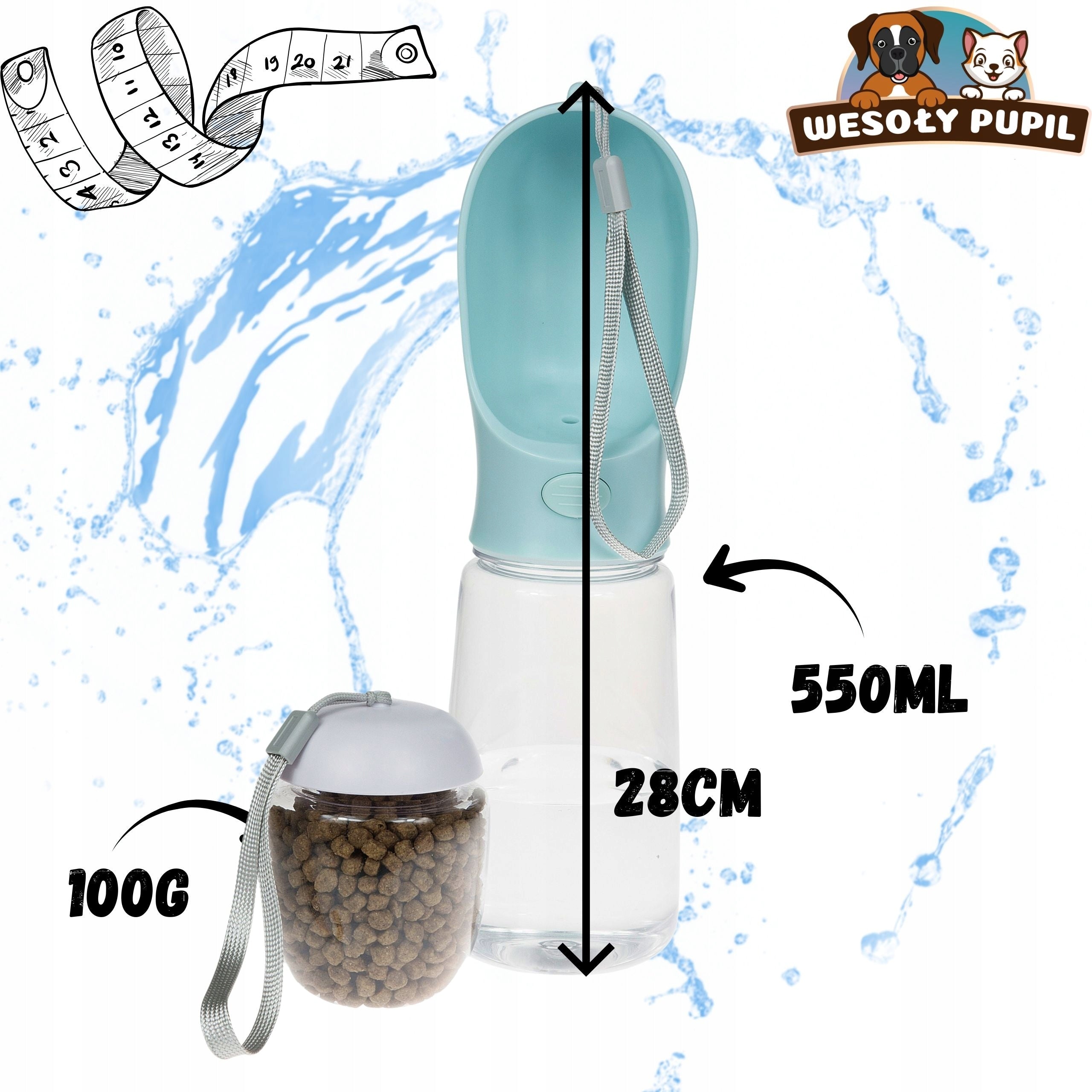 Dog Water and Food BOTTLE with Bowl 3in1 Tourist BOTTLE 550ml for Summer Manufacturer code BIDON dla psa z miską 3w1 na wodę jedzenie
