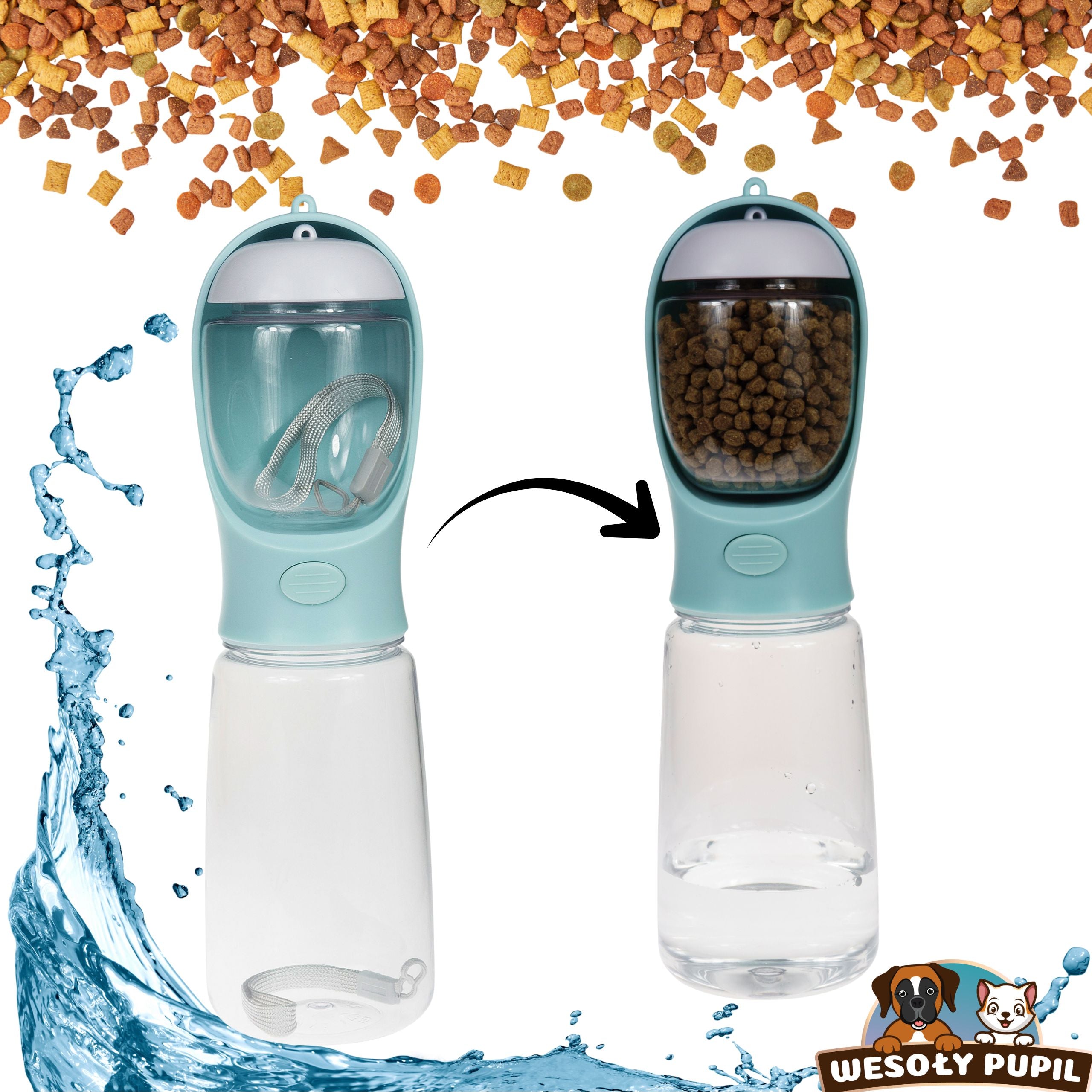 Dog Water and Food BOTTLE with Bowl 3in1 Tourist BOTTLE 550ml for Summer Packaging status original