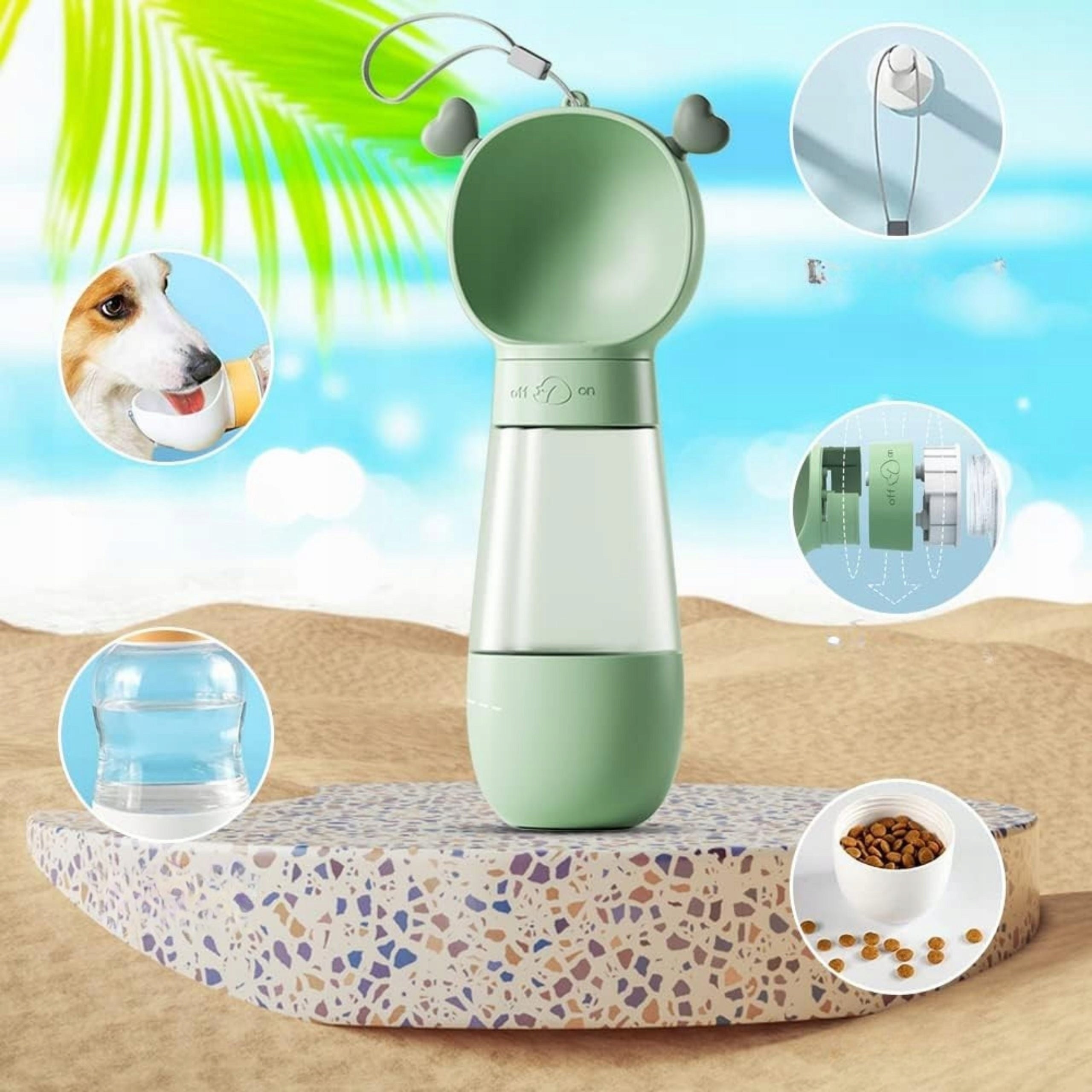 Dog Water and Food BOTTLE with Bowl 3in1 Tourist BOTTLE for Summer Manufacturer code BIDON dla psa na wodę jedzenie zielony