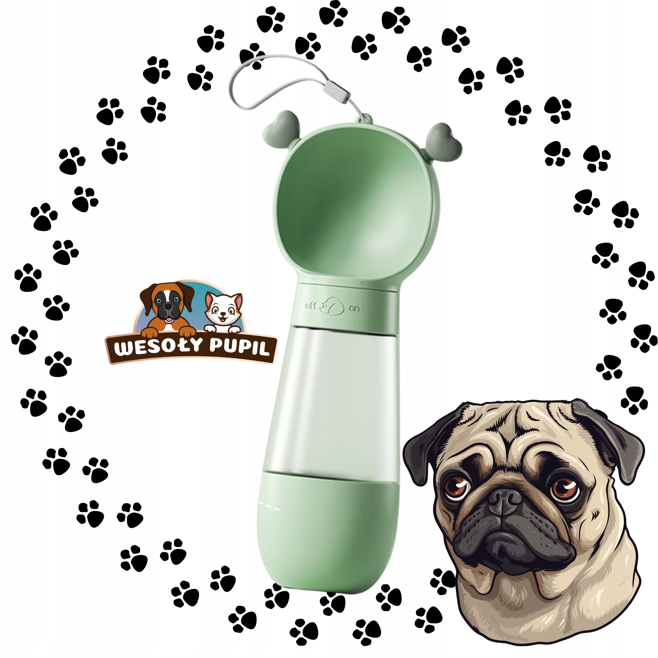 Dog Water and Food BOTTLE with Bowl 3in1 Tourist BOTTLE for Summer Trade name BIDON dla Psa na wodę i karmę z miską 3w1 turystyczna BUTELKA 550ml na lato uszka