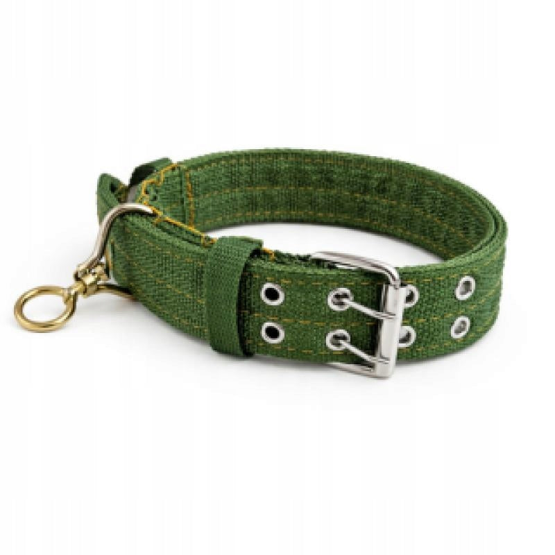 Dog Webbing Collar Width 4 cm Color Khaki Metal Fittings